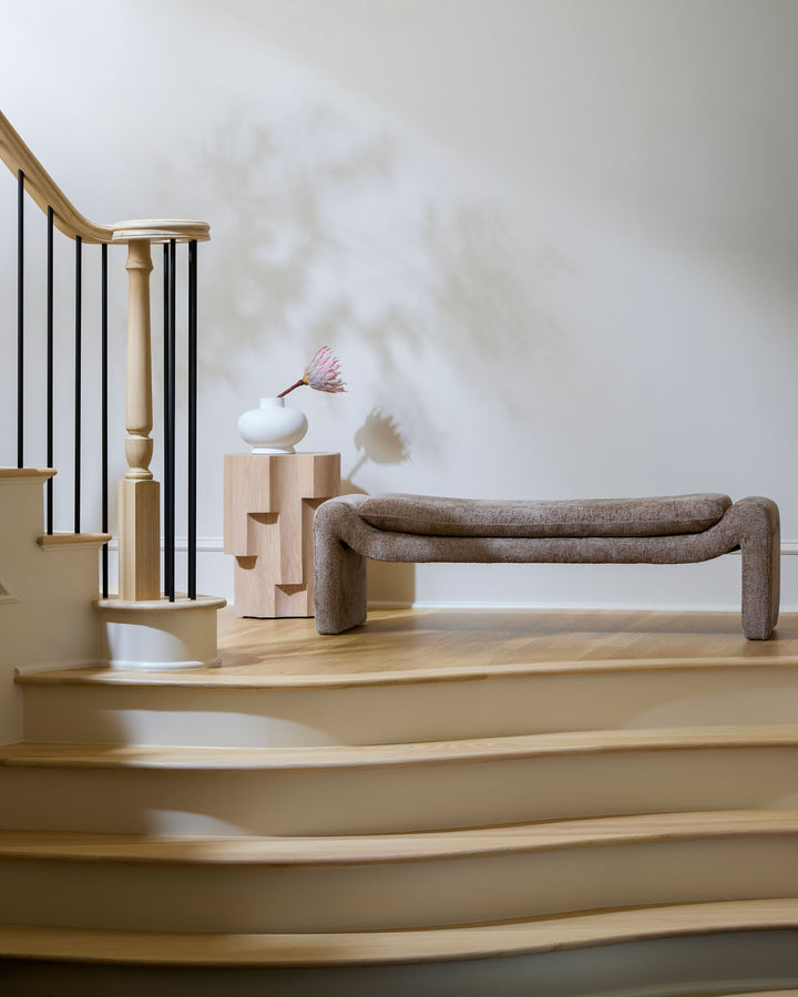 Cascadia Bench styled in a warm neutral room