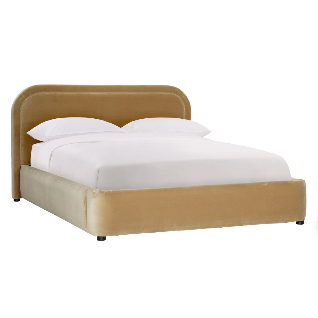 Agi Bed in Hudson Camel velvet, three-quarter view