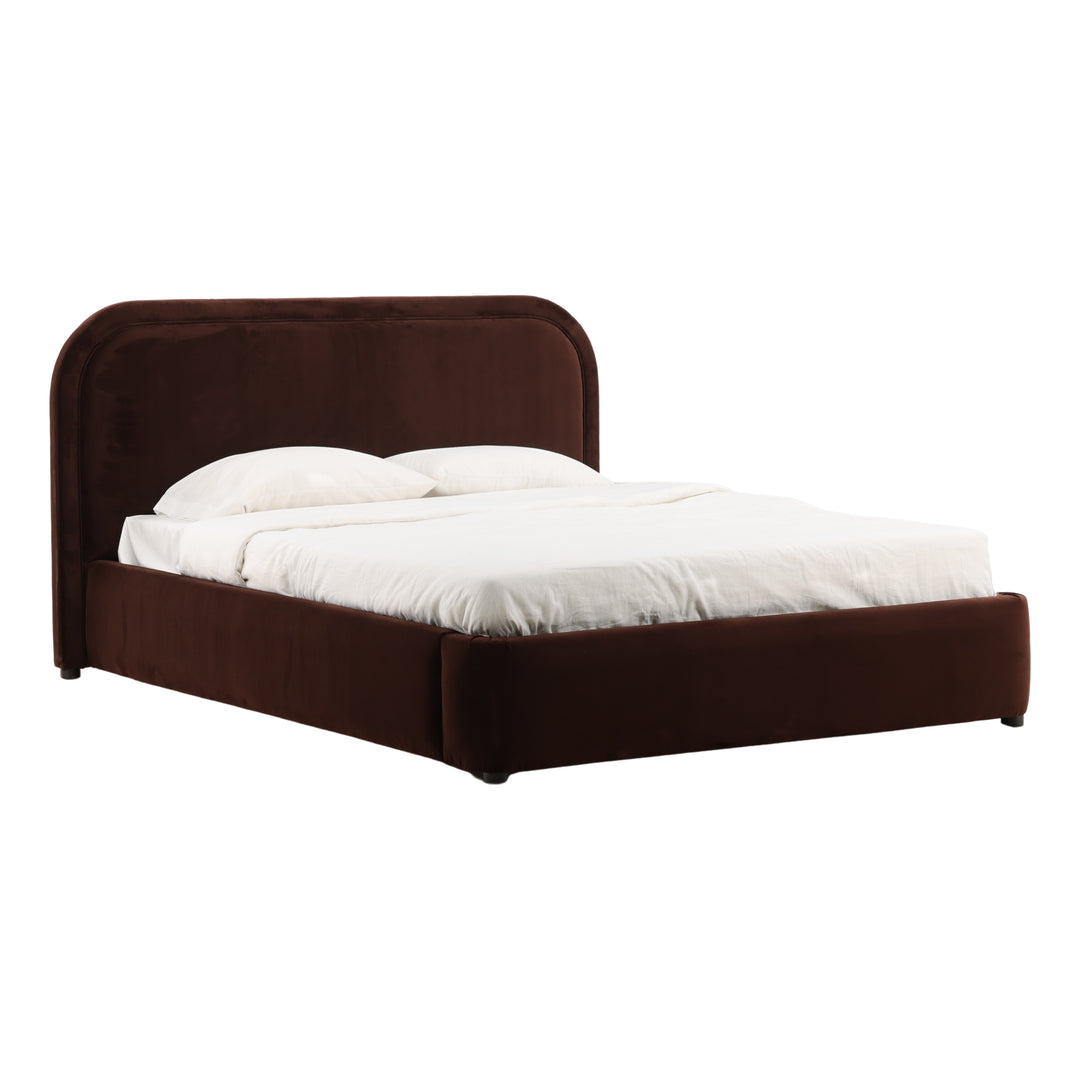 Agi Bed in Hudson Chocolate velvet, three-quarter view