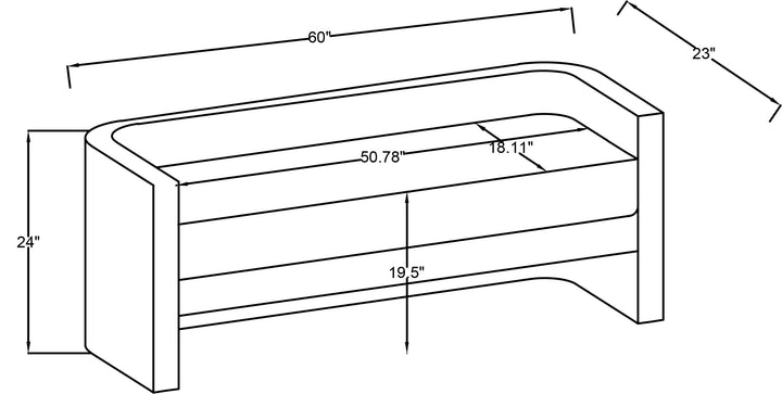 MaryAnn Bench dimensions diagram, 60 inches wide by 23 deep by 24 high