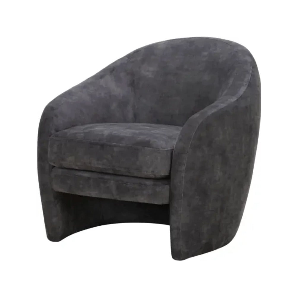 Hatch Accent Chair in charcoal upholstery with curved barrel-back silhouette on white background