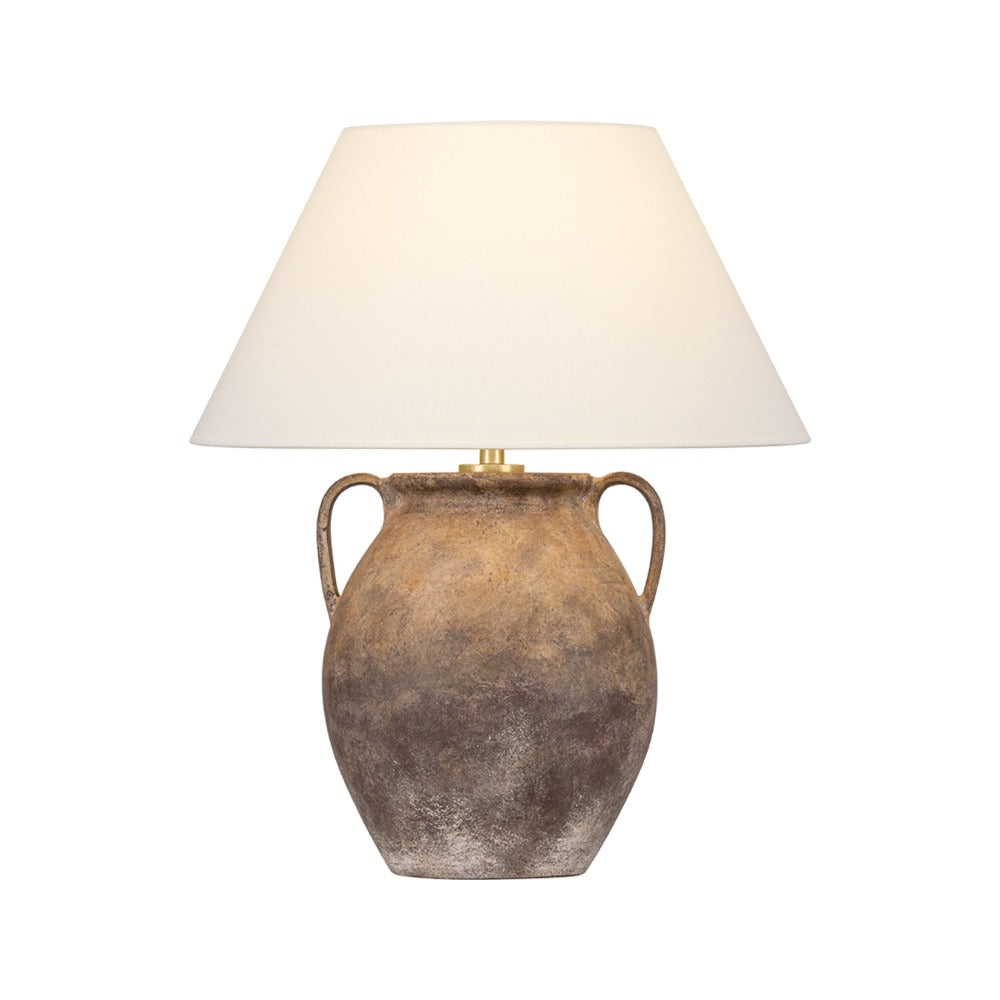 Acton ceramic kiln ash amphora-inspired table lamp with looped handles and linen shade