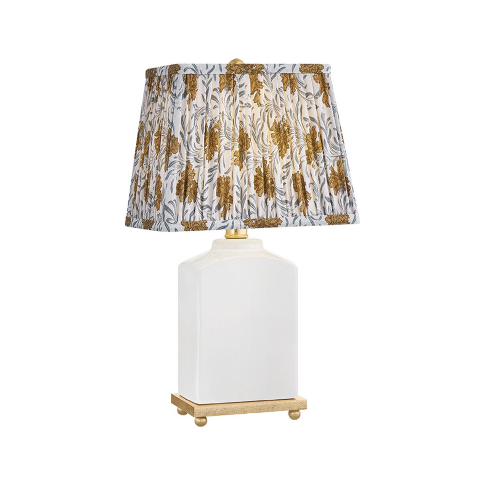 Brynn faceted Cloud ceramic table lamp with gold leaf plinth and linen shade