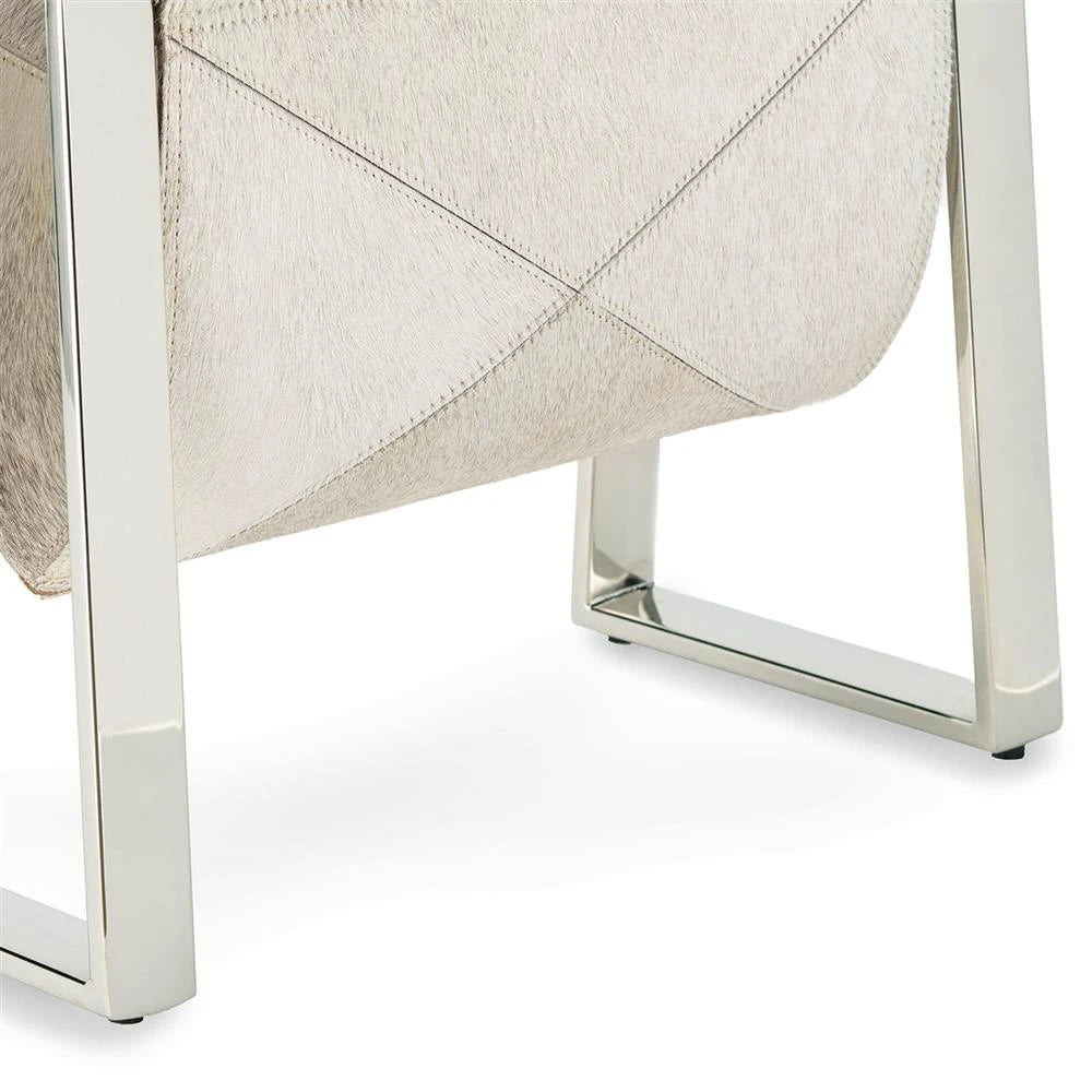 Andres Modern Polished Nickel Steel Grey Hide Magazine Rack