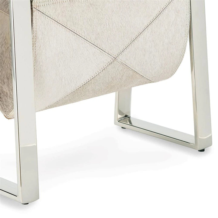 Andres Modern Polished Nickel Steel Grey Hide Magazine Rack