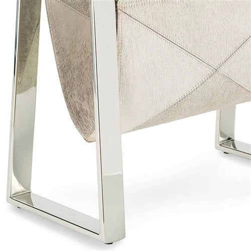Andres Modern Polished Nickel Steel Grey Hide Magazine Rack