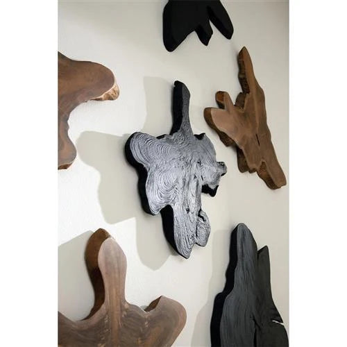 Marcello Rustic Lodge Black Teak Wood Wall Sculpture