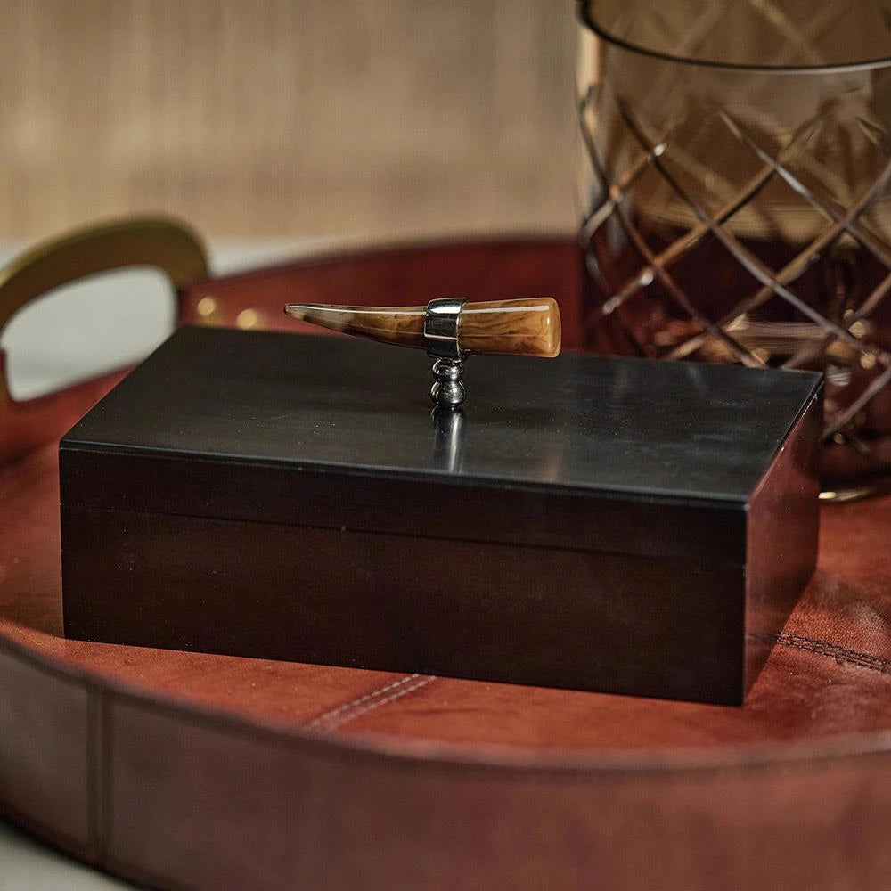 Pollock Modern Classic Black Resin Horn Handle Rectangular Decorative Box
