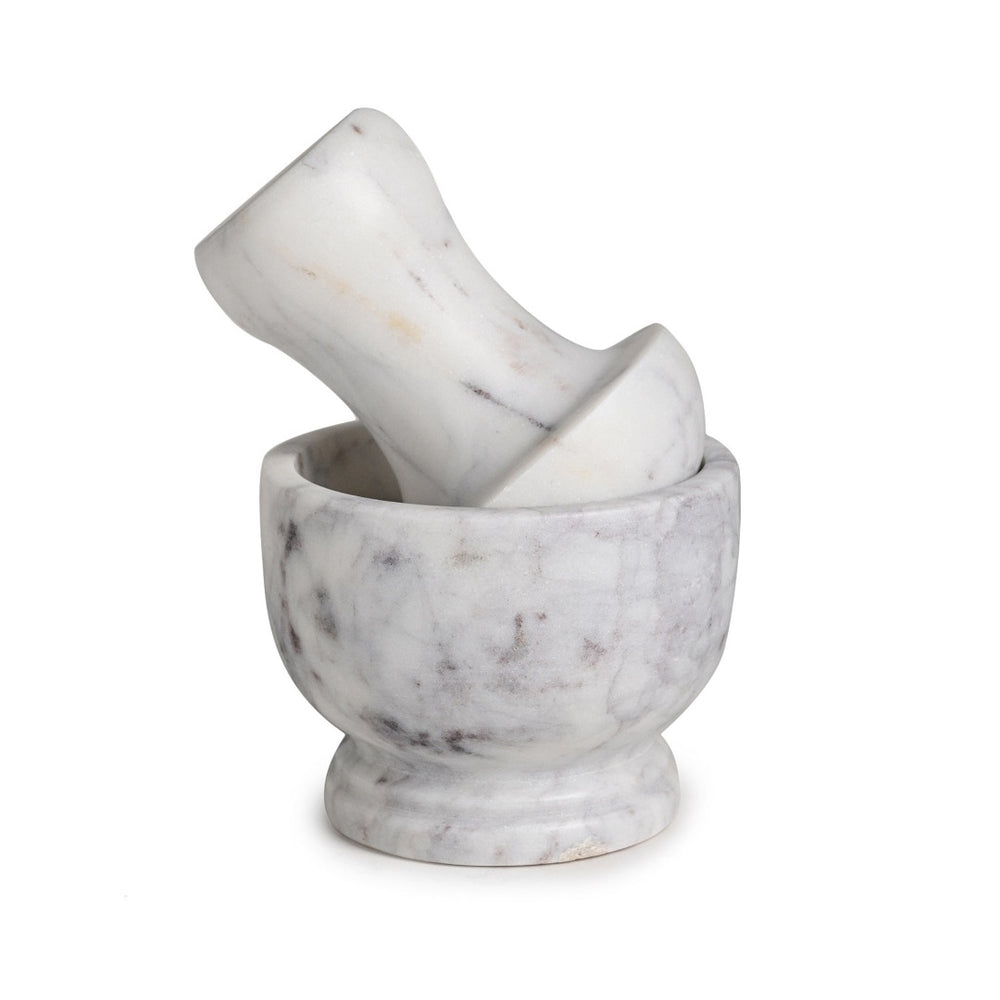 Marble mortar and pestle on a white background