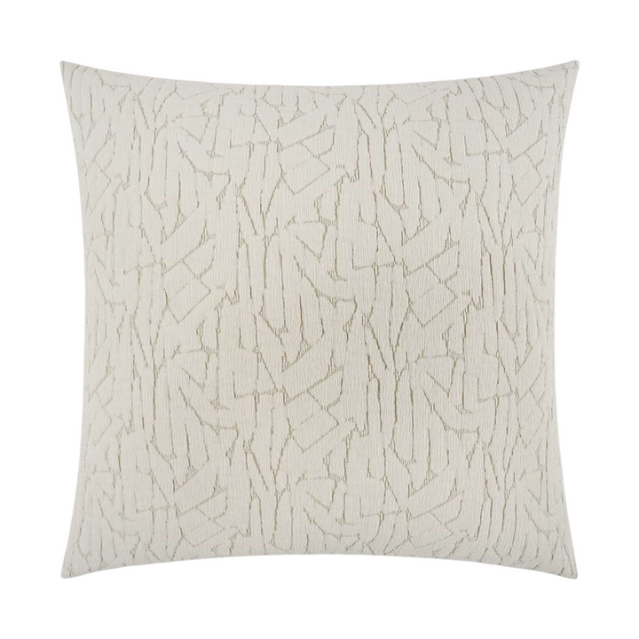 A square-shaped throw pillow with a beige color and a geometric pattern.