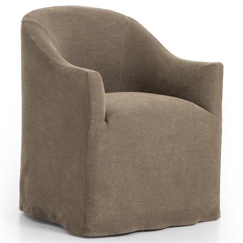Desiree Modern French Coffee Brown Slipcover Dining Arm Chair