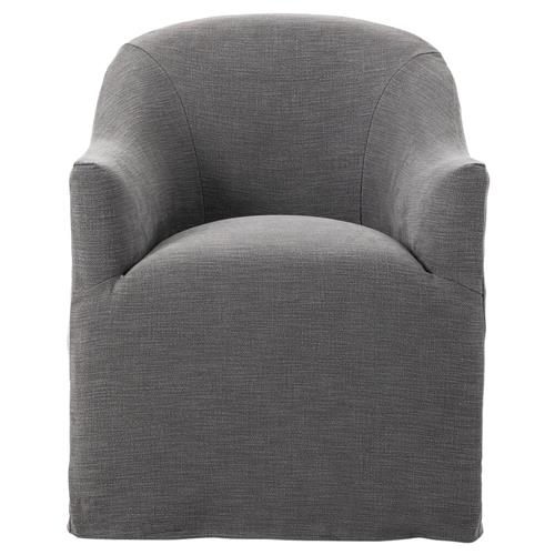 Desiree Modern French Charcoal Grey Slipcover Dining Arm Chair