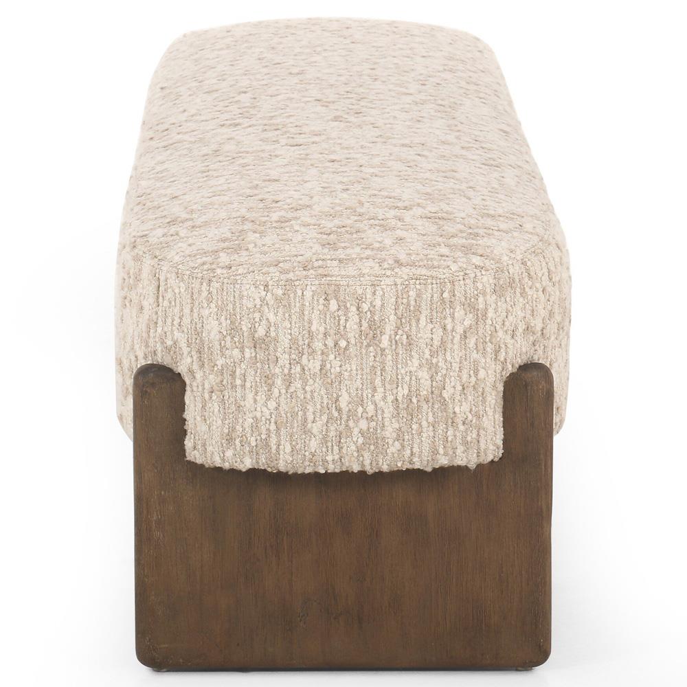 Leith Modern Classic Cream Upholstered Brown Wood Bedroom Bench