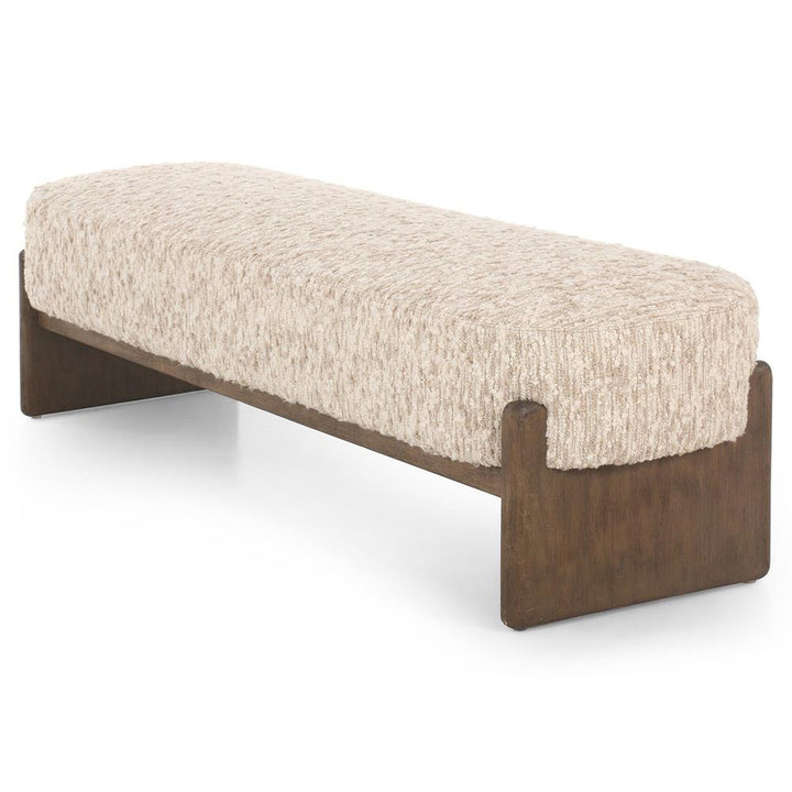 Leith Modern Classic Cream Upholstered Brown Wood Bedroom Bench