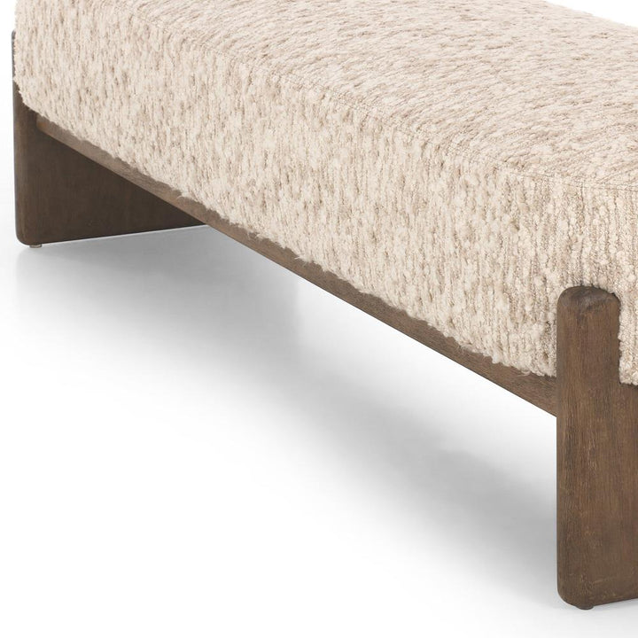 Leith Modern Classic Cream Upholstered Brown Wood Bedroom Bench