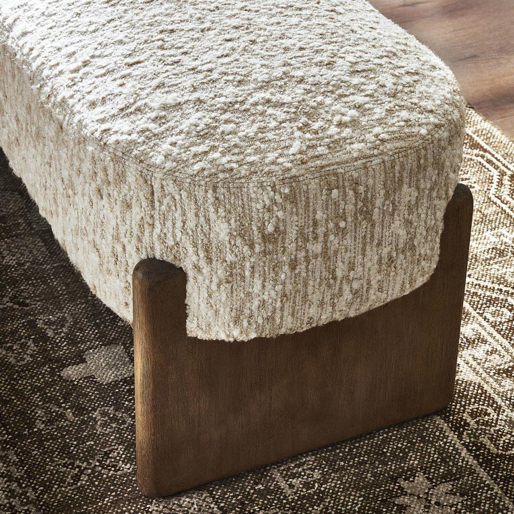 Leith Modern Classic Cream Upholstered Brown Wood Bedroom Bench