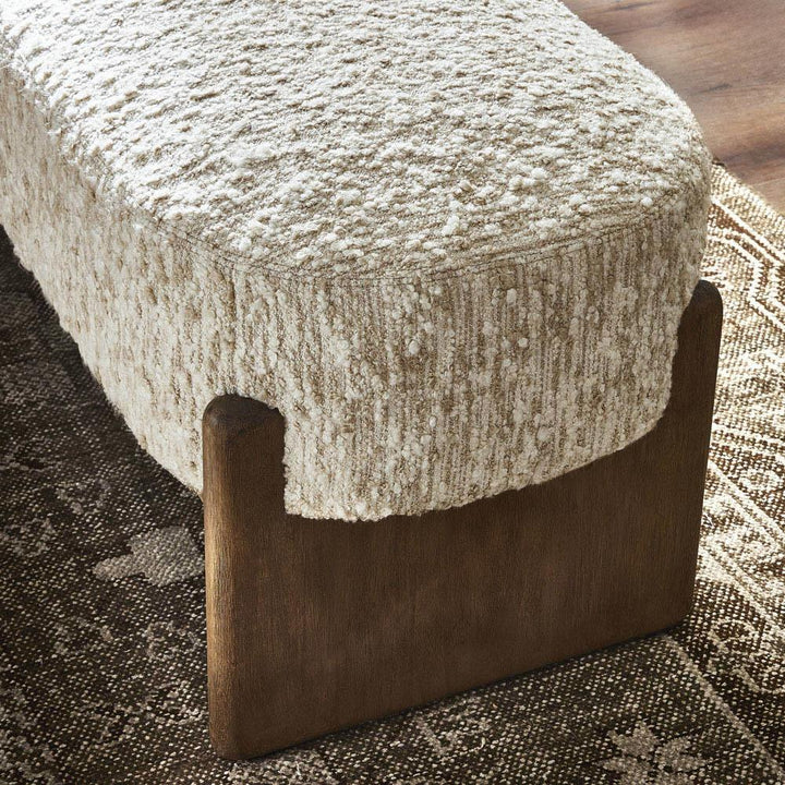 Leith Modern Classic Cream Upholstered Brown Wood Bedroom Bench