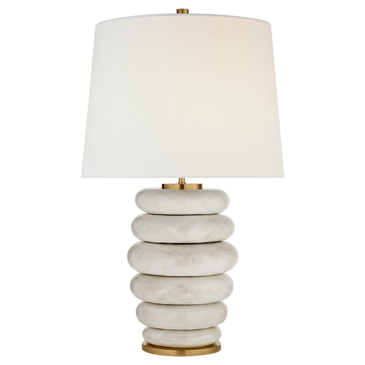 Visual Comfort Phoebe Antiqued White Ceramic Linen Shade Stacked Table Lamp