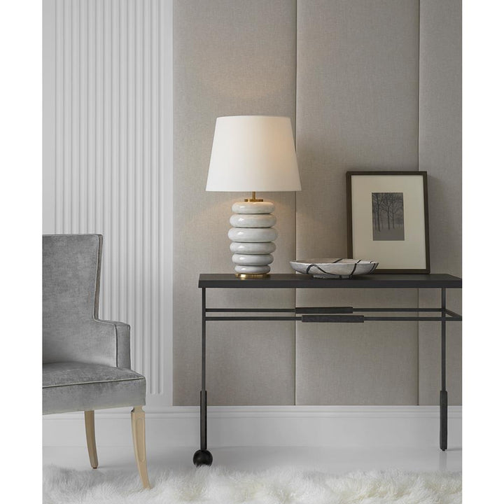 Visual Comfort Phoebe Antiqued White Ceramic Linen Shade Stacked Table Lamp