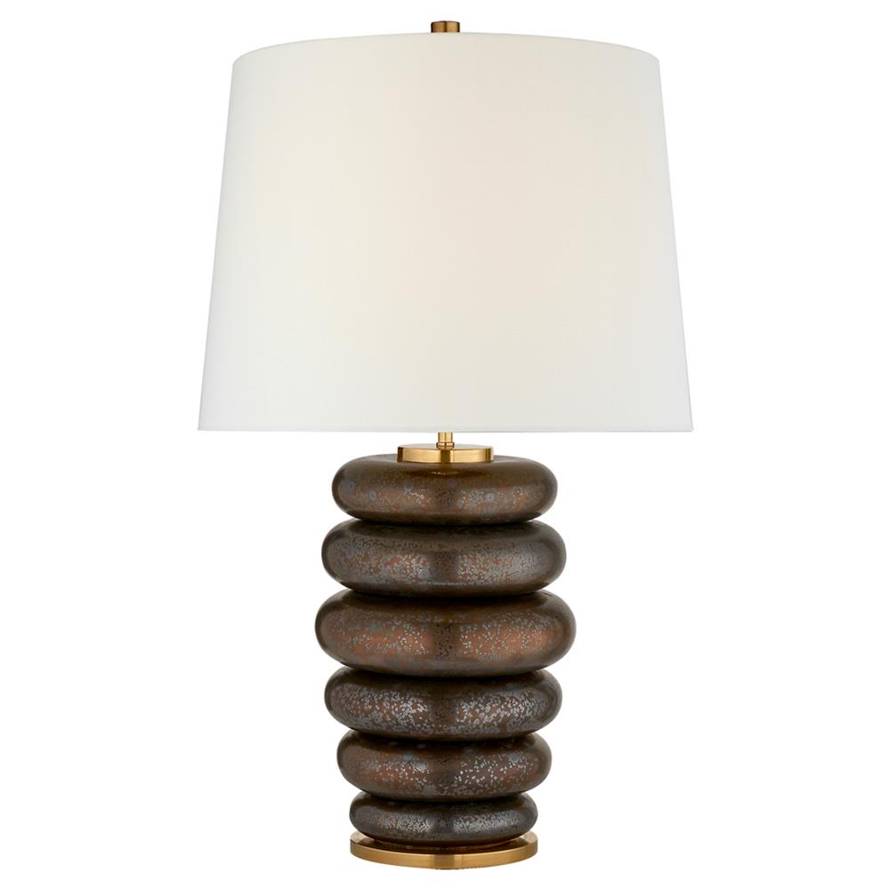 Visual Comfort Phoebe Antiqued White Ceramic Linen Shade Stacked Table Lamp