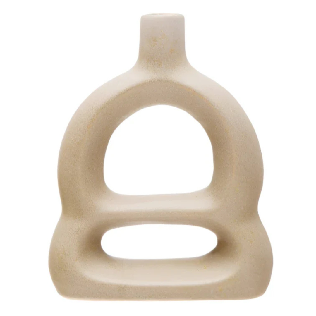 Stoneware Sculptural Vase in Matte Beige - B-Shaped Accent