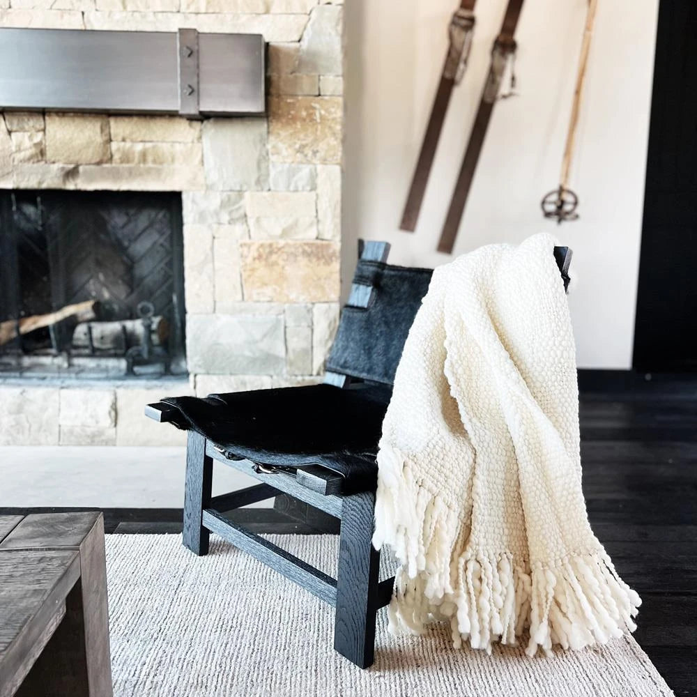 Sage Coastal Beach Bone Wool Handwoven Throw Blanket