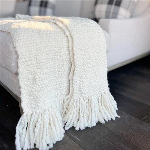 Sage Coastal Beach Bone Wool Handwoven Throw Blanket